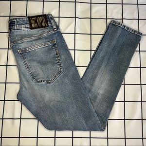 Size 30x30: Express Men's Skinny Fit Distressed Patch Light Wash Jeans